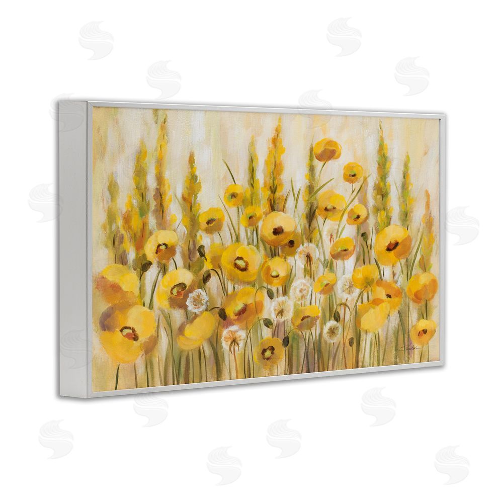 Silvia Vassileva Yellow Field of Poppies White Framed Giclee Wall Art Print