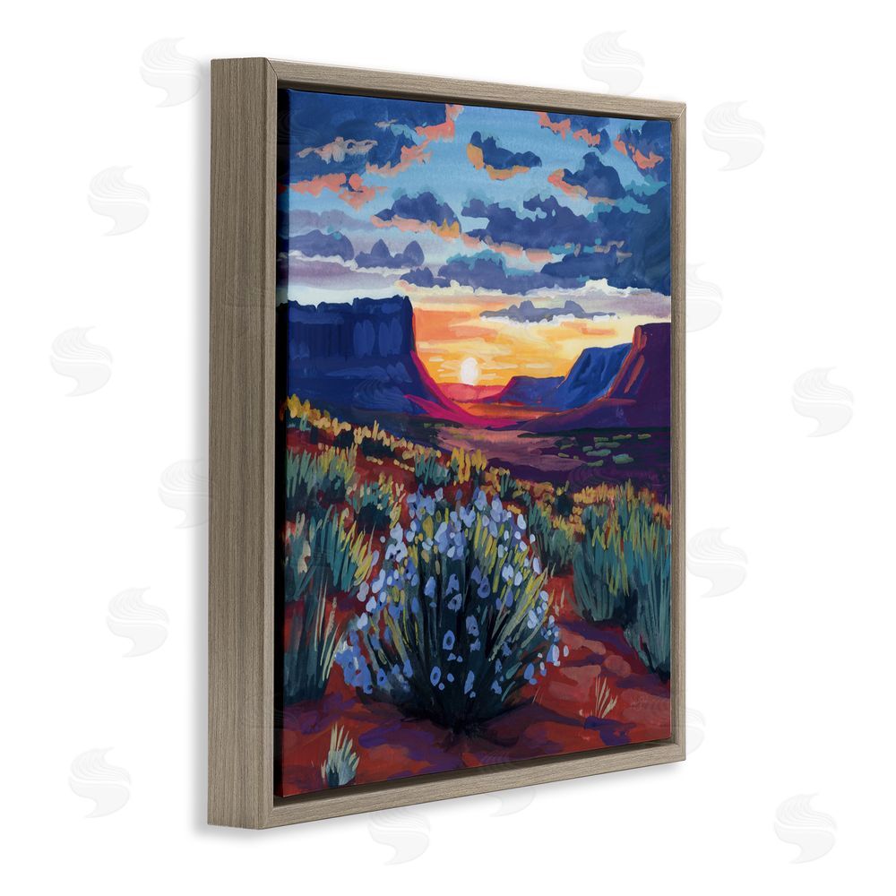 Kate Jarvik Birch Desert Sunset on Blooming Bush Brown Floating Frame Canvas Wall Art Print