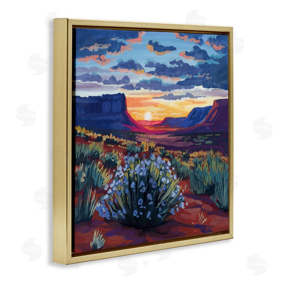 Kate Jarvik Birch Desert Sunset on Blooming Bush Gold Floating Frame Canvas Wall Art Print