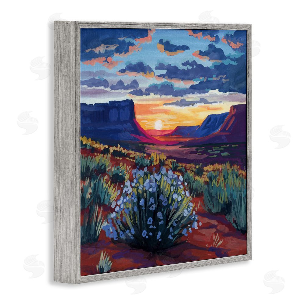 Kate Jarvik Birch Desert Sunset on Blooming Bush Gray Framed Giclee Wall Art Print