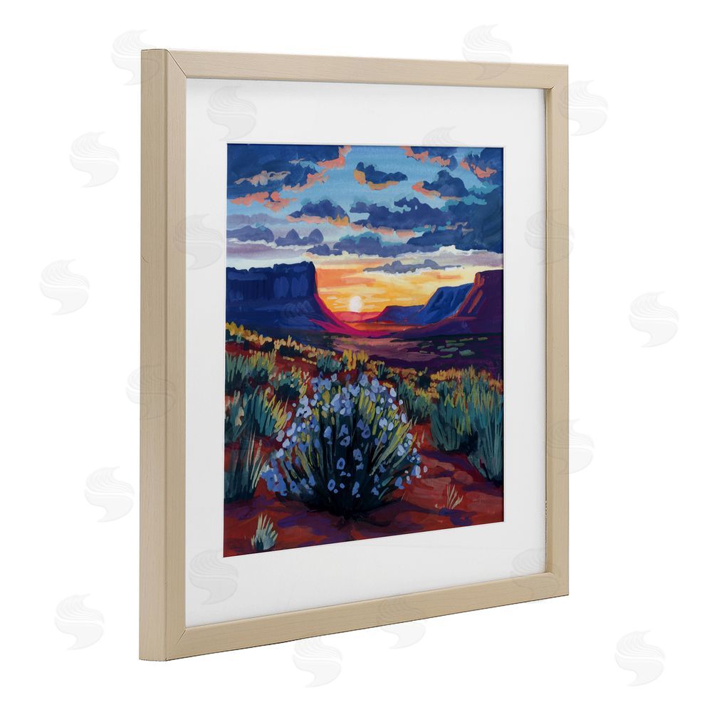Kate Jarvik Birch Desert Sunset on Blooming Bush Birch Framed Print Under Glass Wall Art