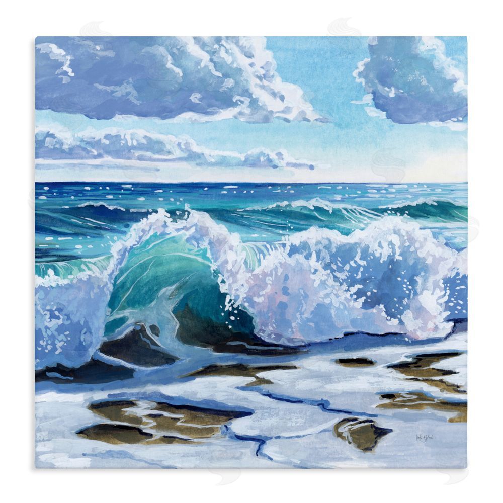 Kate Jarvik Birch Curling Aqua Wave on Shore Stretched Canvas Wall Art
