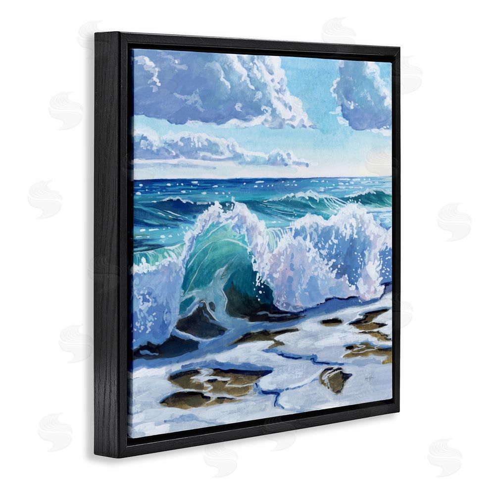 Kate Jarvik Birch Curling Aqua Wave on Shore Black Floating Frame Canvas Wall Art Print