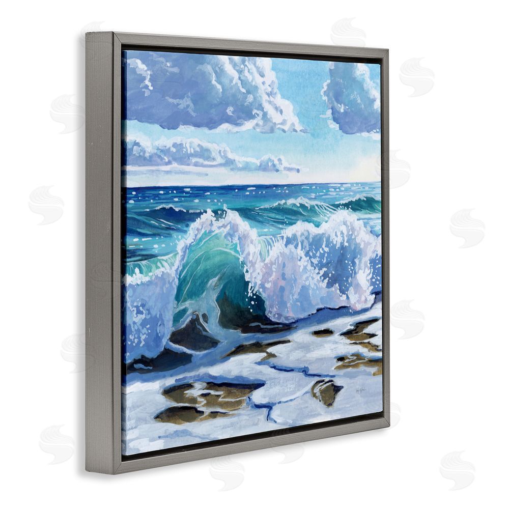 Kate Jarvik Birch Curling Aqua Wave on Shore Gray Floating Frame Canvas Wall Art Print