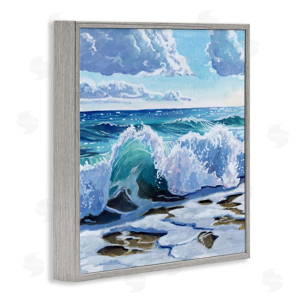 Kate Jarvik Birch Curling Aqua Wave on Shore Gray Framed Giclee Wall Art Print