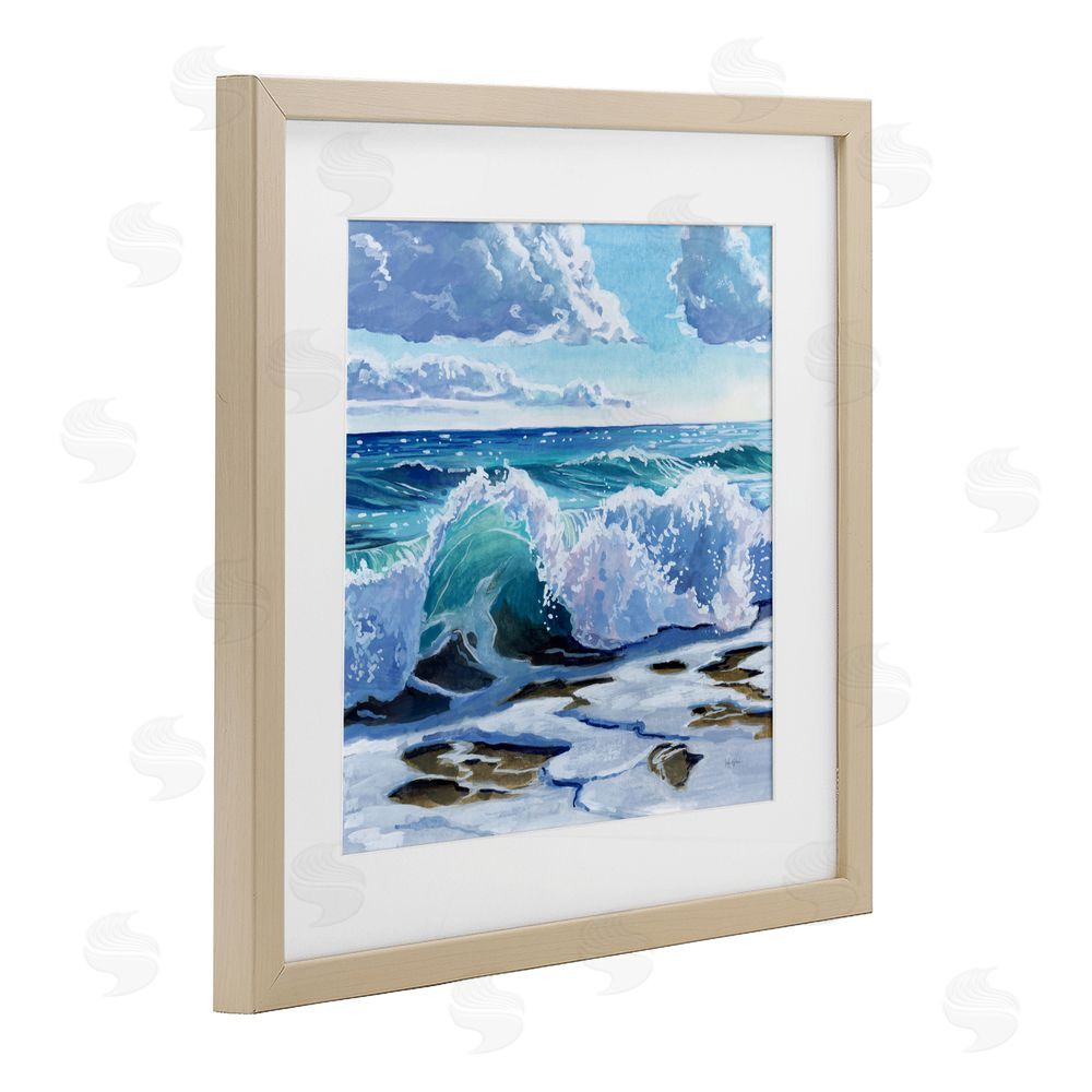 Kate Jarvik Birch Curling Aqua Wave on Shore Birch Framed Print Under Glass Wall Art