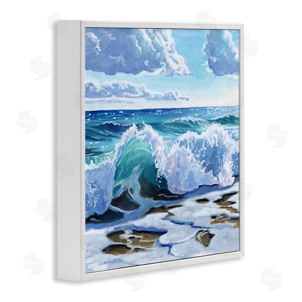 Kate Jarvik Birch Curling Aqua Wave on Shore White Framed Giclee Wall Art Print