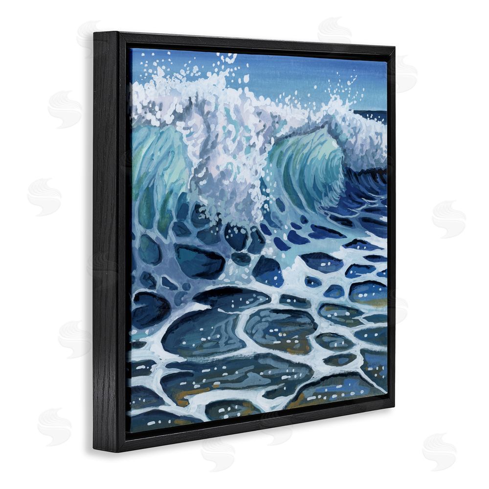 Kate Jarvik Birch Strong Crashing Waves on Beach Black Floating Frame Canvas Wall Art Print