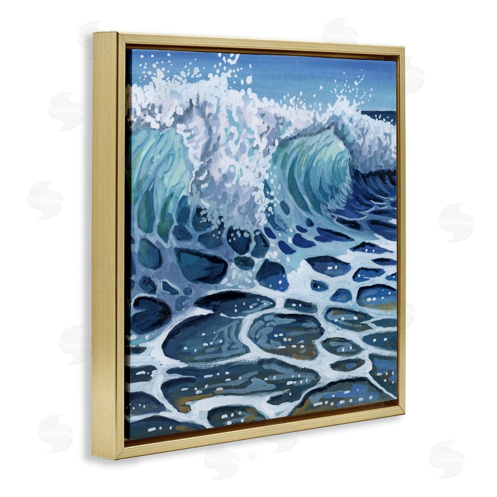 Kate Jarvik Birch Strong Crashing Waves on Beach Gold Floating Frame Canvas Wall Art Print