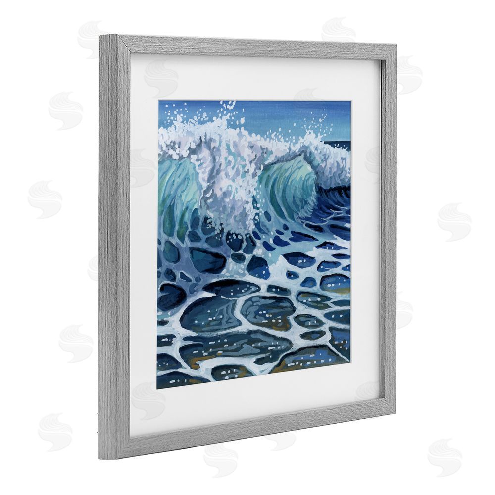Kate Jarvik Birch Strong Crashing Waves on Beach Gray Framed Print Under Glass Wall Art