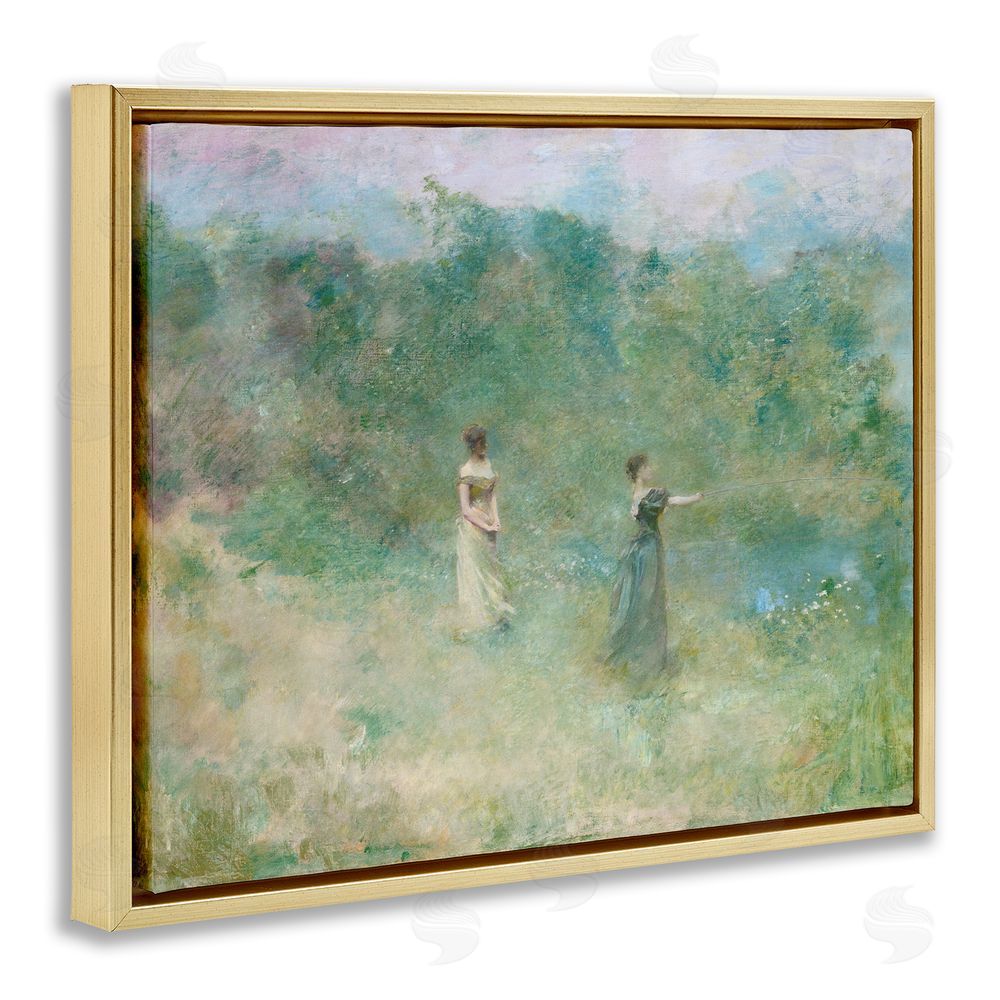 Wild Apple Portfolio Vintage Summer Fishing Ladies Gold Floating Frame Canvas Wall Art Print