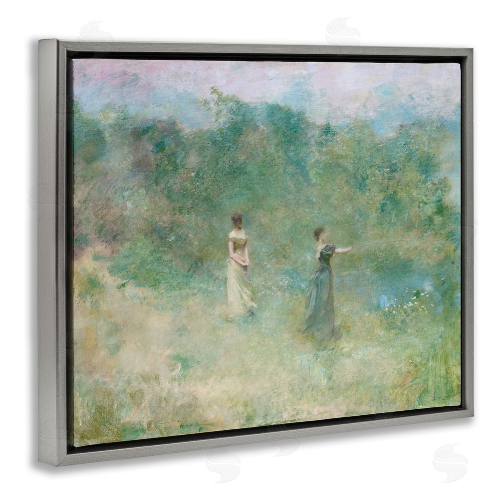 Wild Apple Portfolio Vintage Summer Fishing Ladies Gray Floating Frame Canvas Wall Art Print