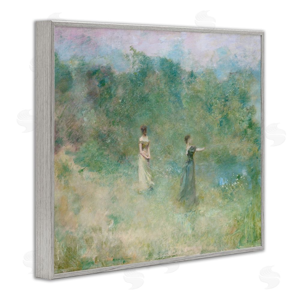 Wild Apple Portfolio Vintage Summer Fishing Ladies Gray Framed Giclee Wall Art Print