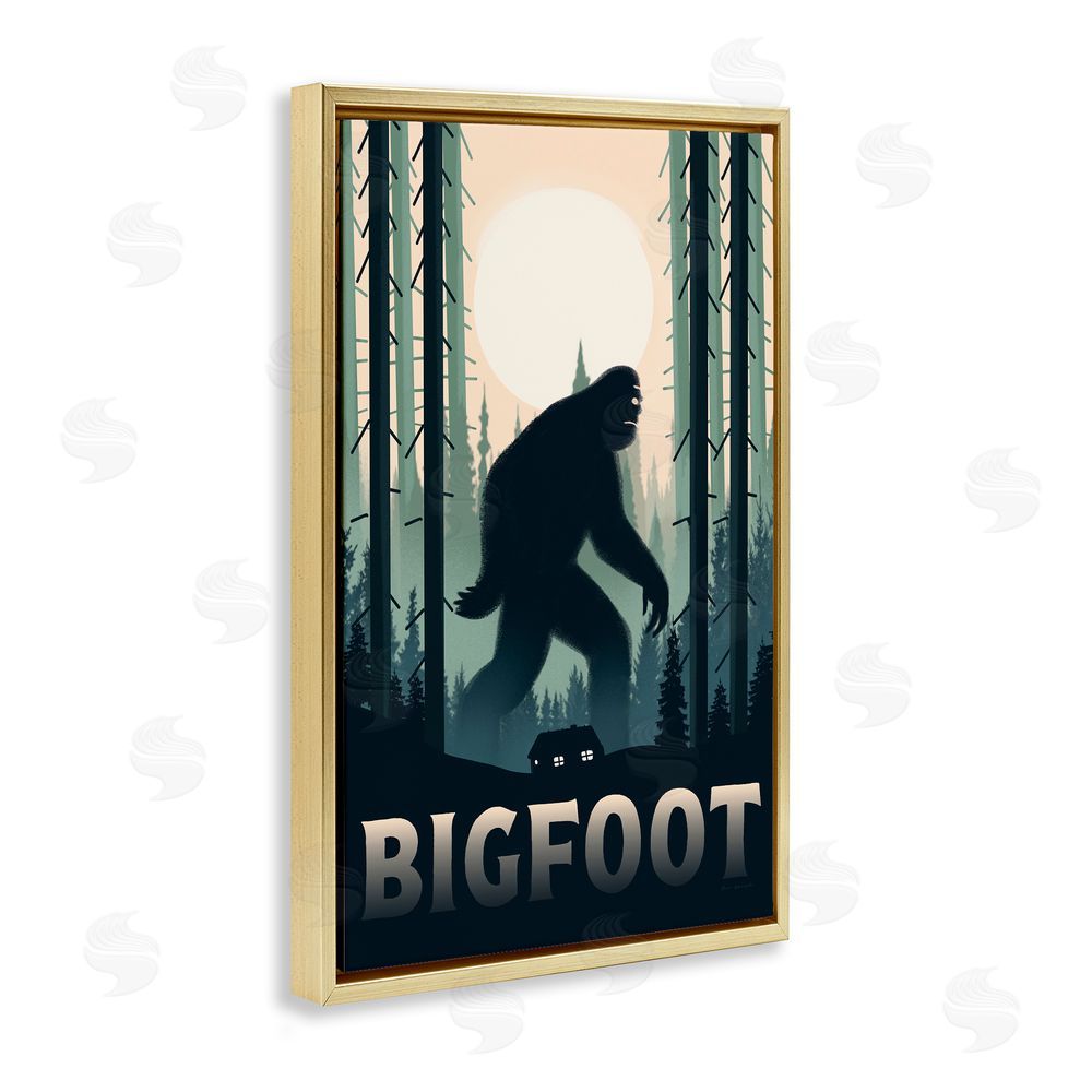 Omar Escalante Forest Creature Cabin in Woods Gold Floating Frame Canvas Wall Art Print