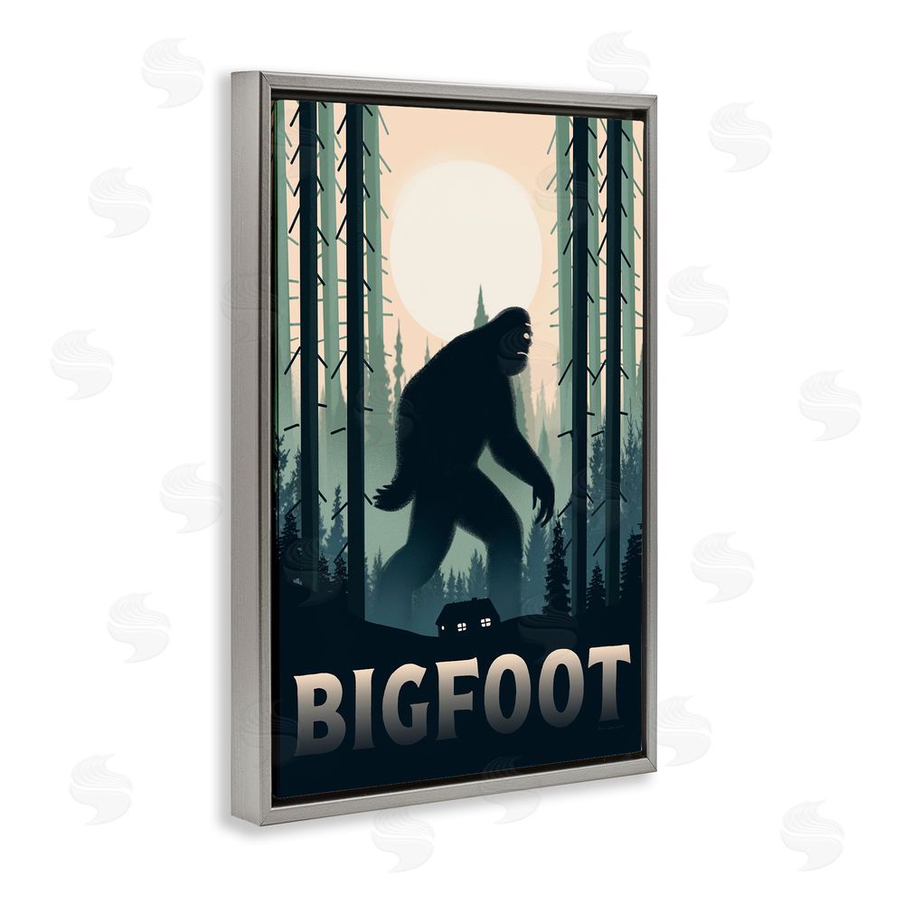 Omar Escalante Forest Creature Cabin in Woods Gray Floating Frame Canvas Wall Art Print