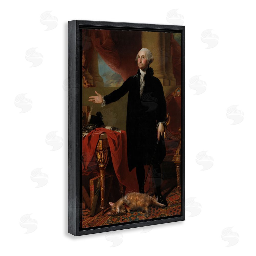 Sarah Adams Purrsuit Of Liberty Historical Cat Black Floating Frame Canvas Wall Art Print