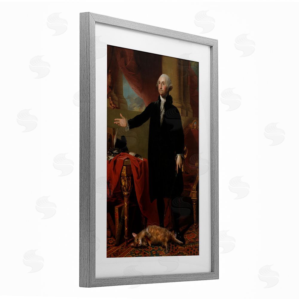 Sarah Adams Purrsuit Of Liberty Historical Cat Gray Framed Print Under Glass Wall Art