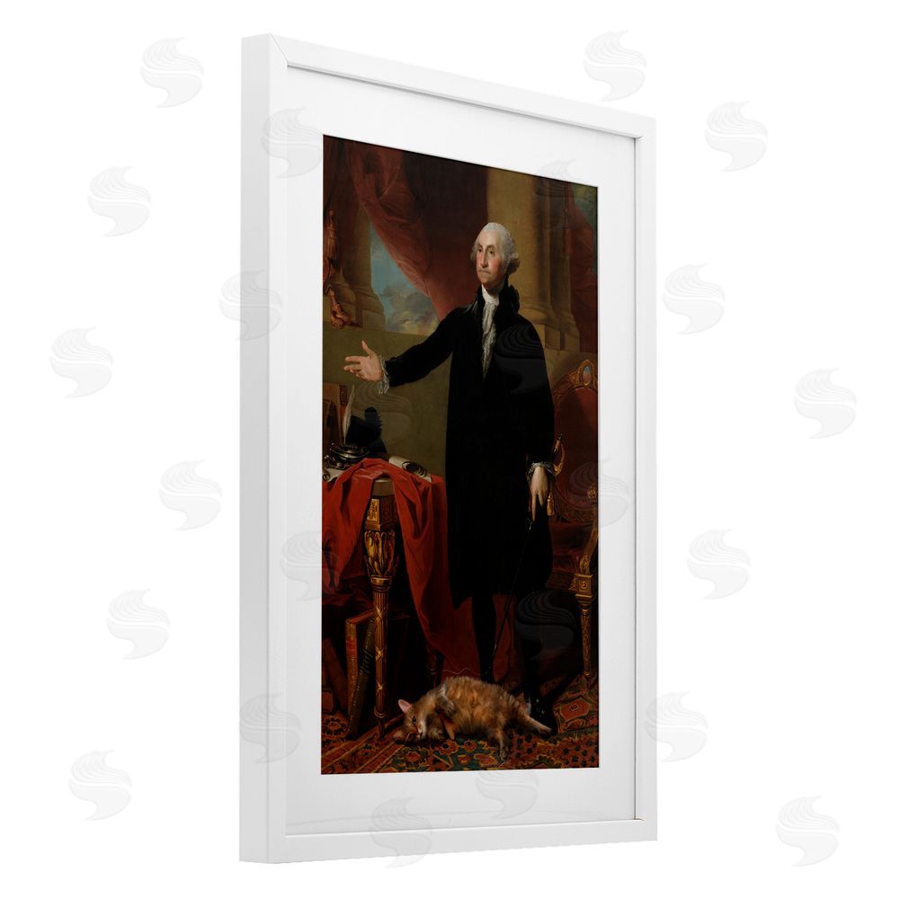 Sarah Adams Purrsuit Of Liberty Historical Cat White Framed Print Under Glass Wall Art