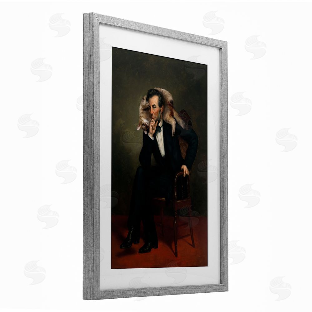 Sarah Adams Cat & Historical Leader Gray Framed Print Under Glass Wall Art
