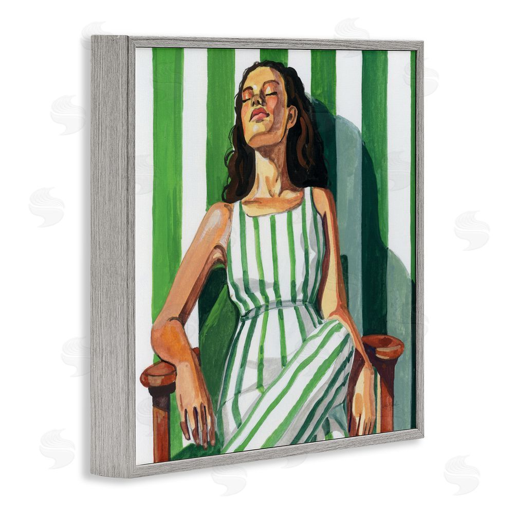 Kate Jarvik Birch Relaxing In A Striped Dress Gray Framed Giclee Wall Art Print