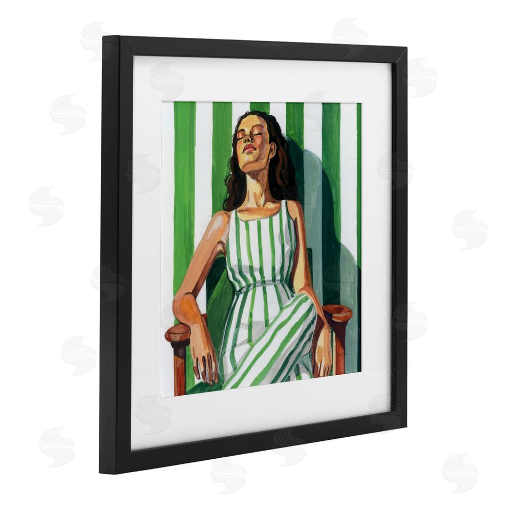 Kate Jarvik Birch Relaxing In A Striped Dress Black Framed Print Under Glass Wall Art