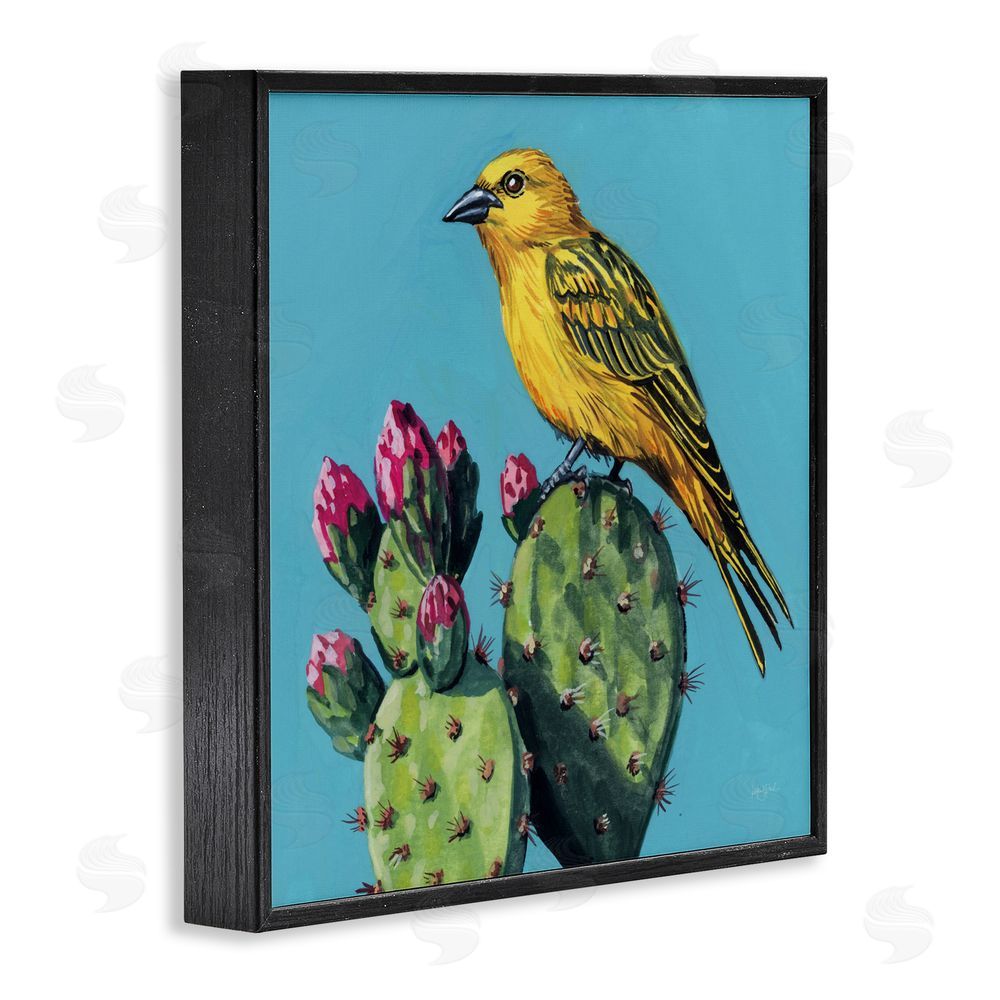 Kate Jarvik Birch Yellow Bird on Cacti Bloom Black Framed Giclee Wall Art Print
