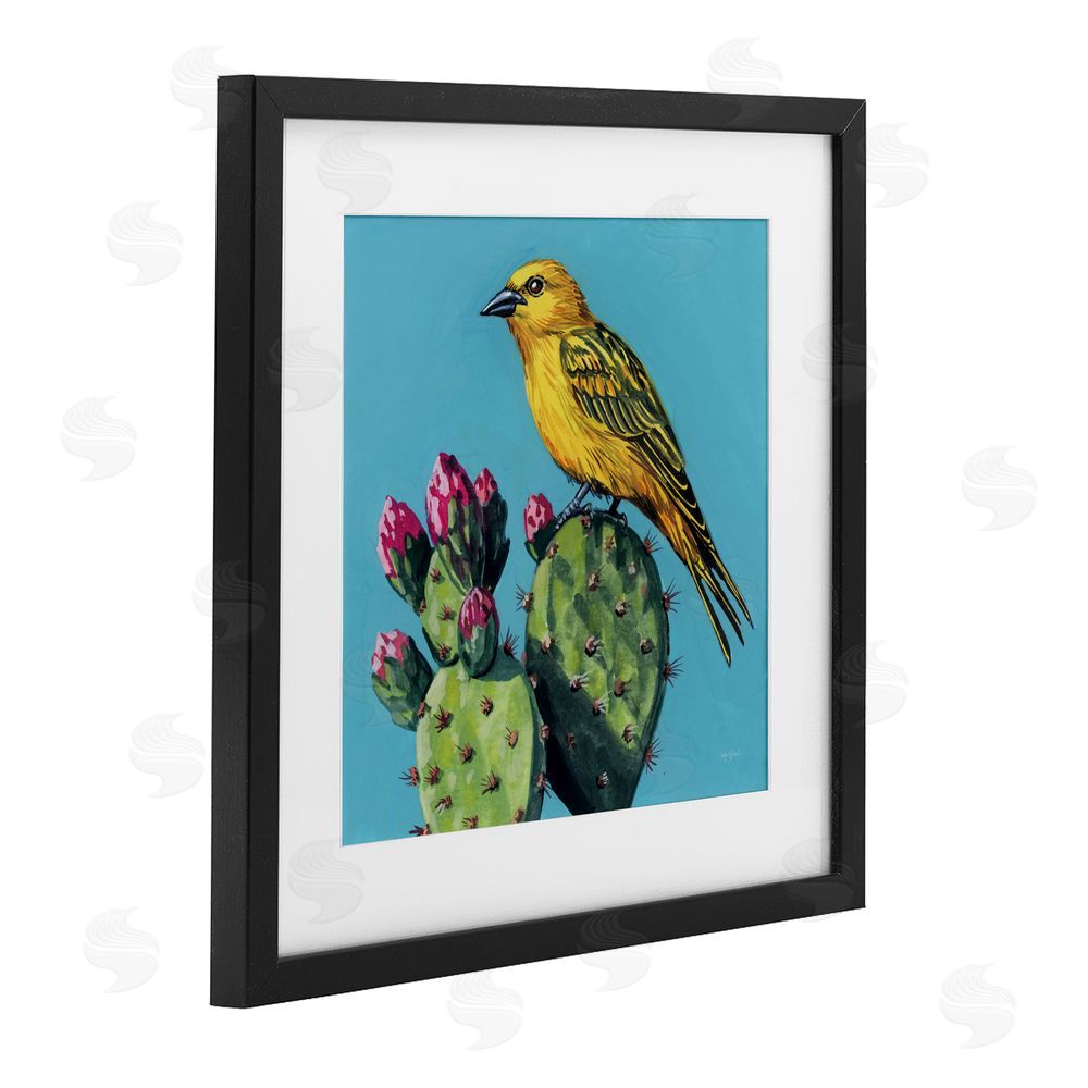 Kate Jarvik Birch Yellow Bird on Cacti Bloom Black Framed Print Under Glass Wall Art