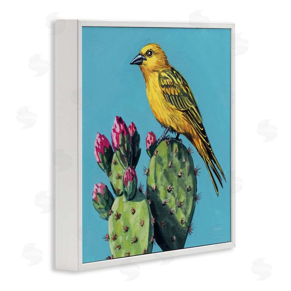 Kate Jarvik Birch Yellow Bird on Cacti Bloom White Framed Giclee Wall Art Print