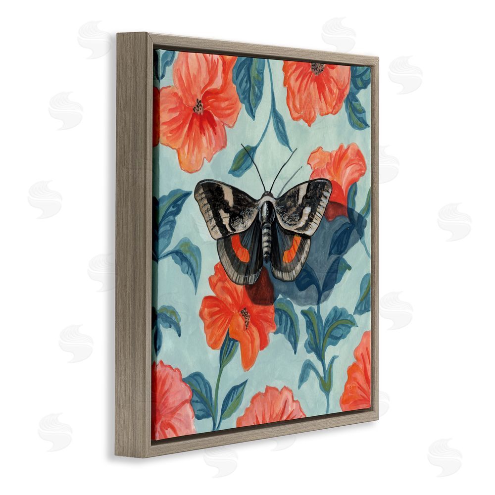 Kate Jarvik Birch Academia Moth On Floral Brown Floating Frame Canvas Wall Art Print