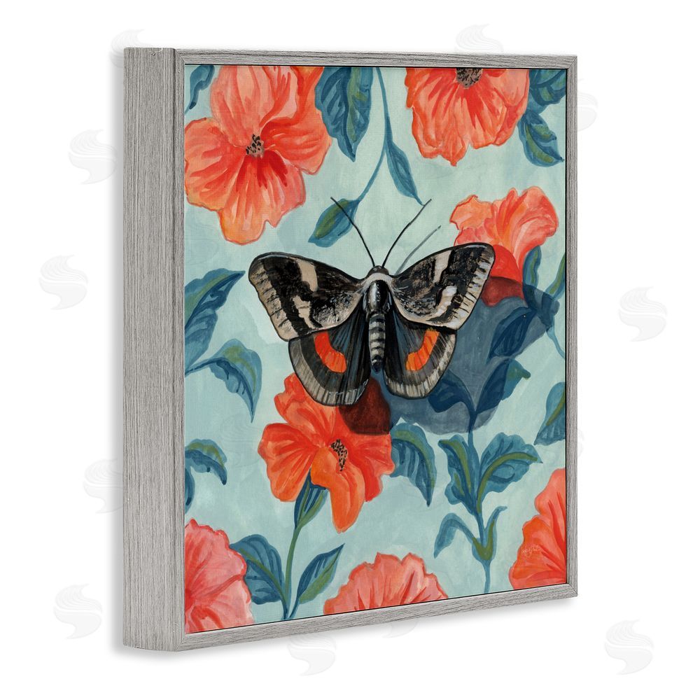 Kate Jarvik Birch Academia Moth On Floral Gray Framed Giclee Wall Art Print