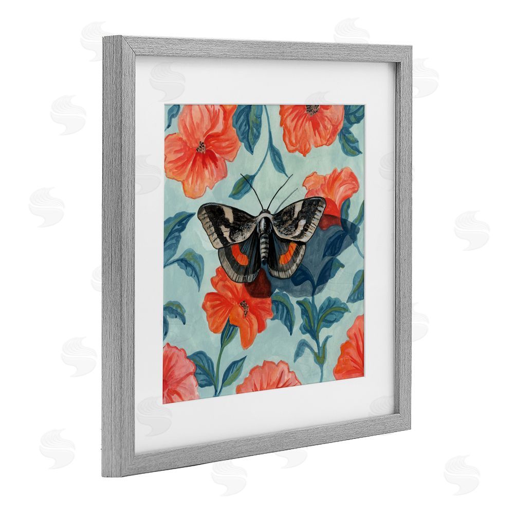 Kate Jarvik Birch Academia Moth On Floral Gray Framed Print Under Glass Wall Art