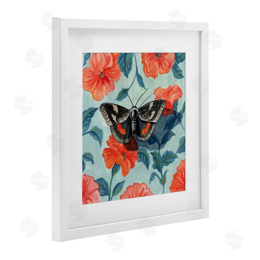 Kate Jarvik Birch Academia Moth On Floral White Framed Print Under Glass Wall Art