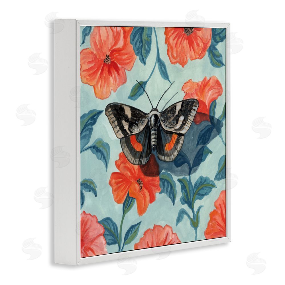 Kate Jarvik Birch Academia Moth On Floral White Framed Giclee Wall Art Print
