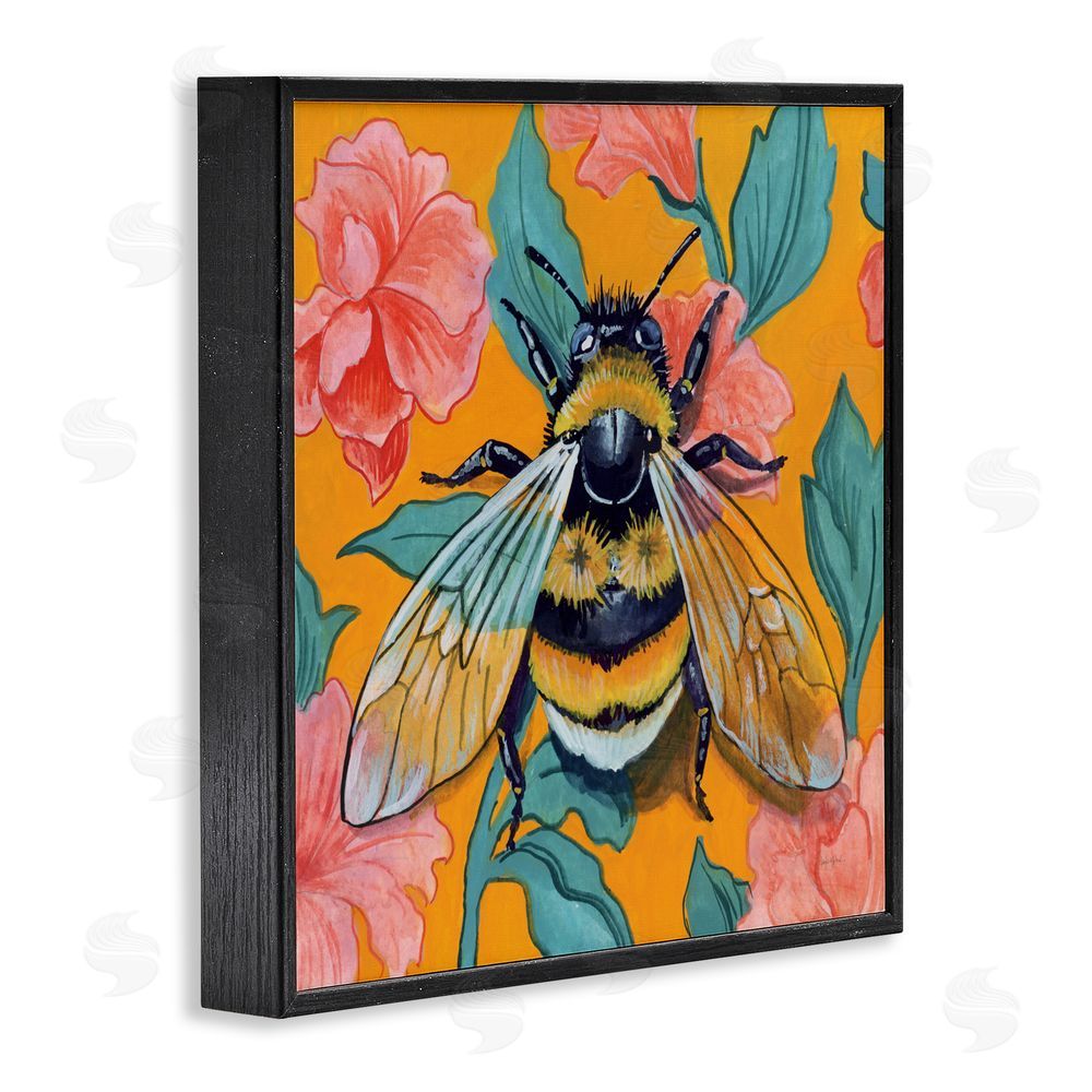 Kate Jarvik Birch Bumble Bee & Flower Pattern Black Framed Giclee Wall Art Print