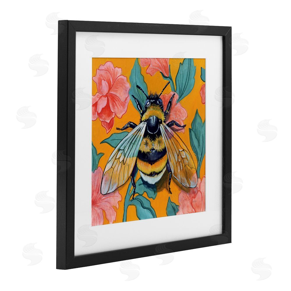 Kate Jarvik Birch Bumble Bee & Flower Pattern Black Framed Print Under Glass Wall Art