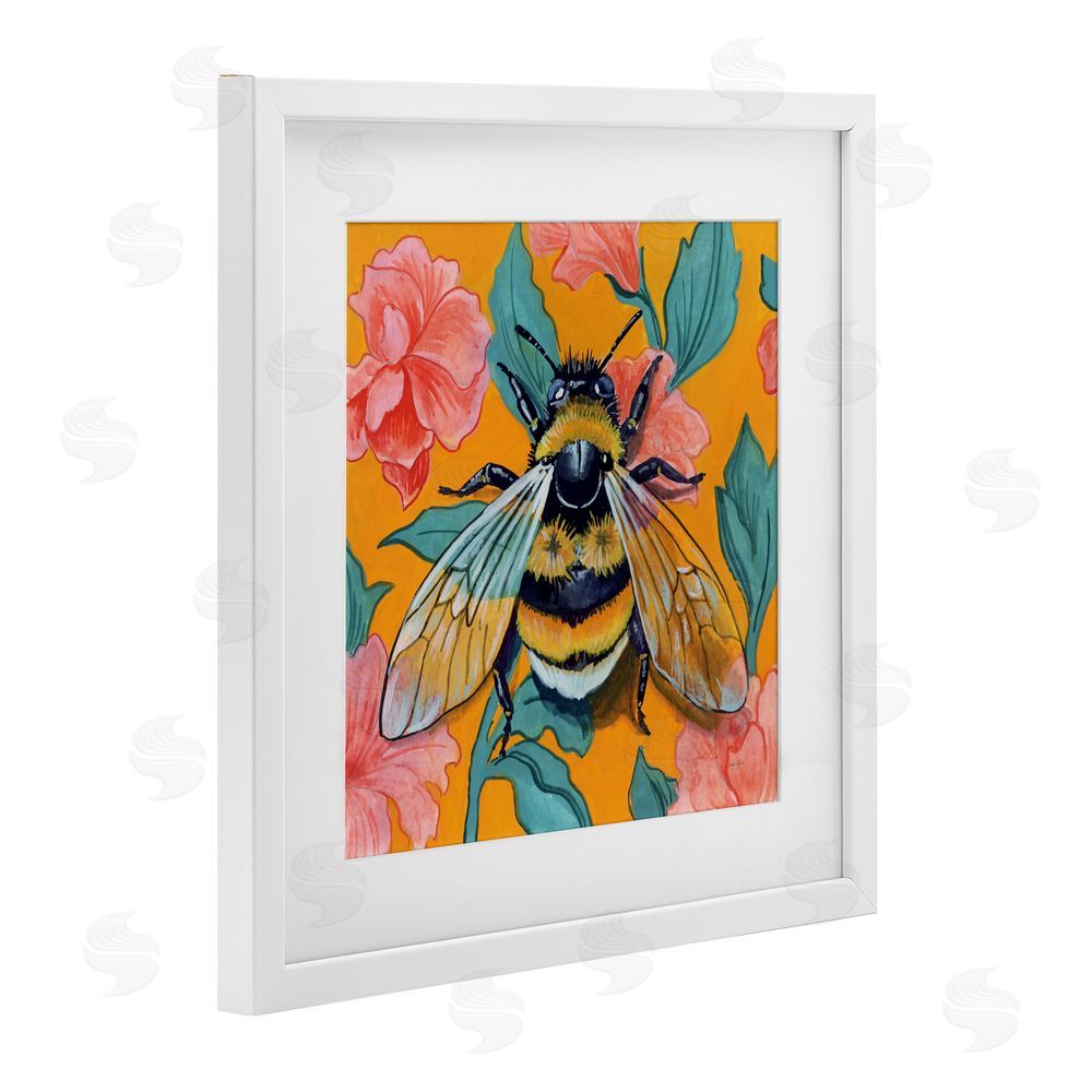Kate Jarvik Birch Bumble Bee & Flower Pattern White Framed Print Under Glass Wall Art