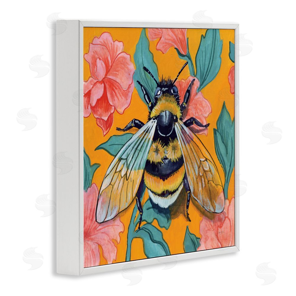 Kate Jarvik Birch Bumble Bee & Flower Pattern White Framed Giclee Wall Art Print