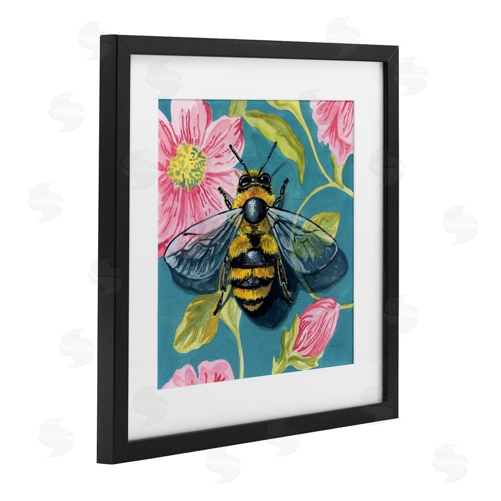 Kate Jarvik Birch Fuzzy Bee On Floral Pattern Black Framed Print Under Glass Wall Art