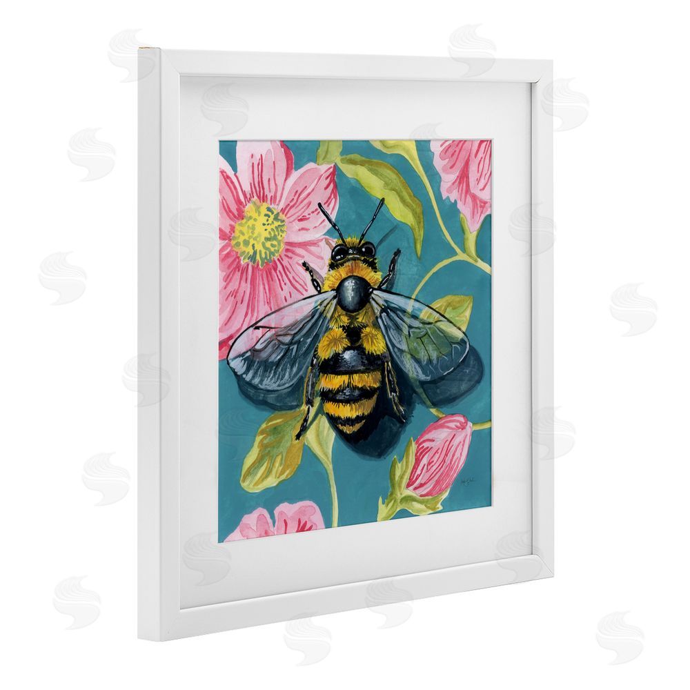 Kate Jarvik Birch Fuzzy Bee On Floral Pattern White Framed Print Under Glass Wall Art