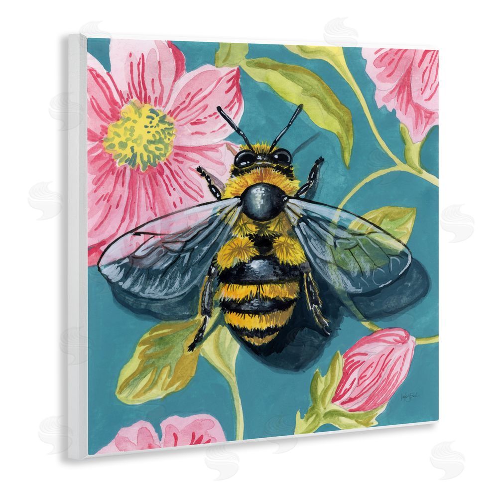 Kate Jarvik Birch Fuzzy Bee On Floral Pattern Wall Plaque Art Print