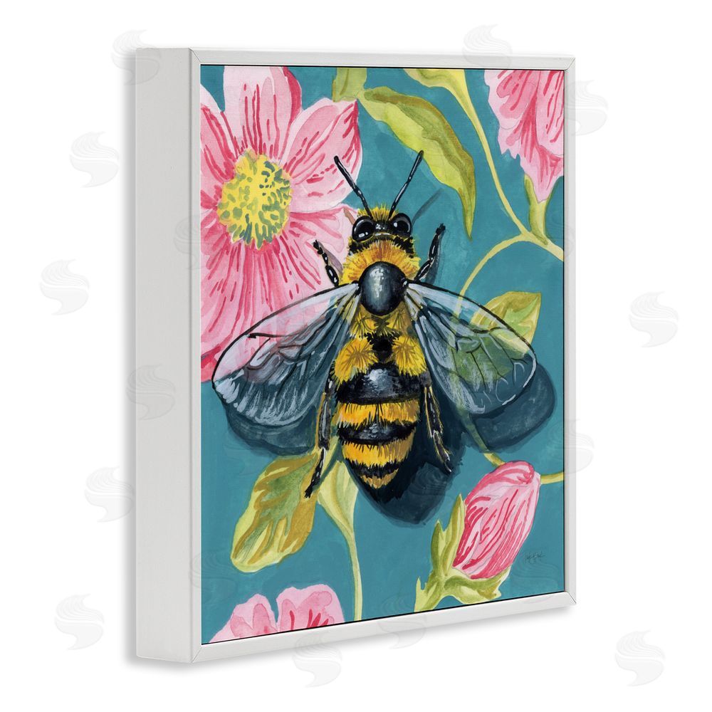 Kate Jarvik Birch Fuzzy Bee On Floral Pattern White Framed Giclee Wall Art Print