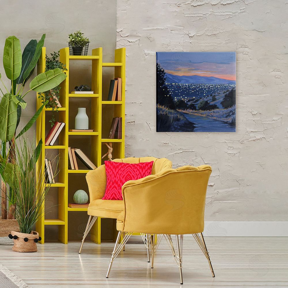 Kate Jarvik Birch Desert City Lights At Dusk Stretched Canvas Wall Art Print in Room
