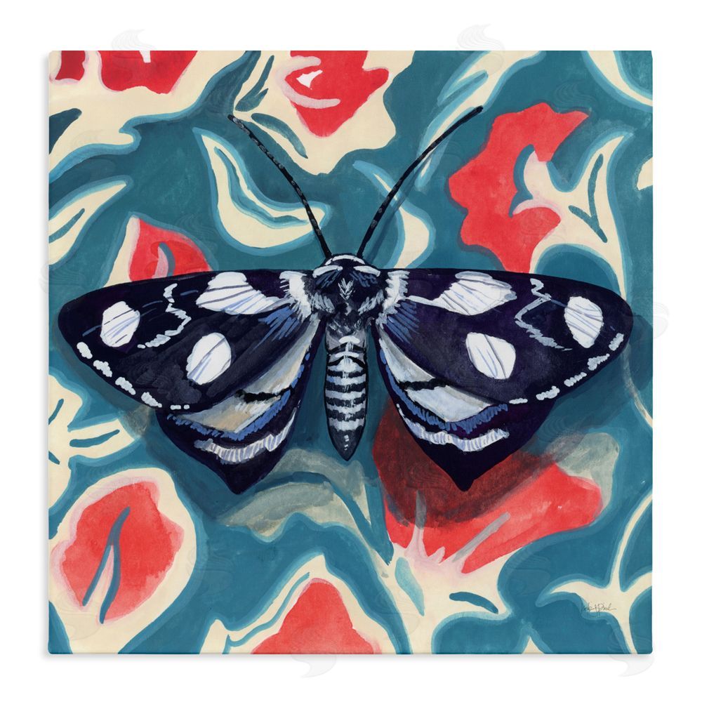 Kate Jarvik Birch Symmetrical Moth On Beautiful Flowers Stretched Canvas Wall Art Print