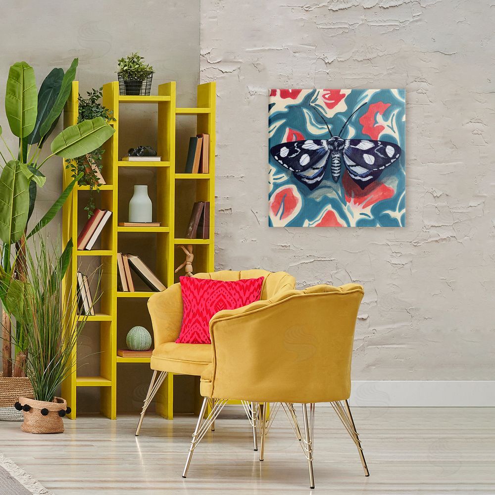 Kate Jarvik Birch Symmetrical Moth On Beautiful Flowers Stretched Canvas Wall Art in Room