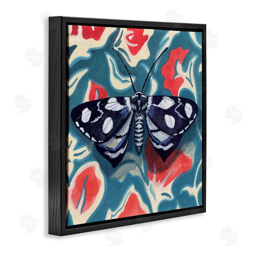 Kate Jarvik Birch Symmetrical Moth On Beautiful Flowers Black Floating Frame Canvas Wall Art Print