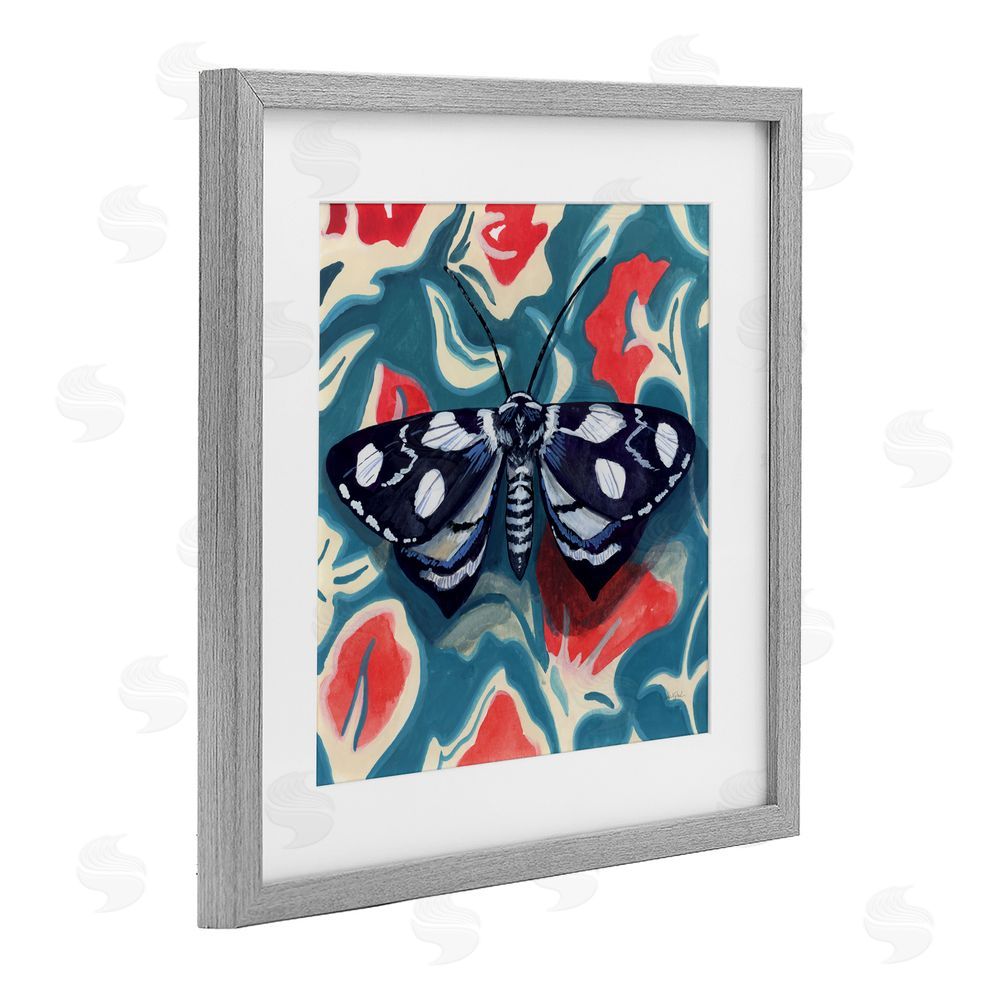 Kate Jarvik Birch Symmetrical Moth On Beautiful Flowers Gray Framed Print Under Glass Wall Art