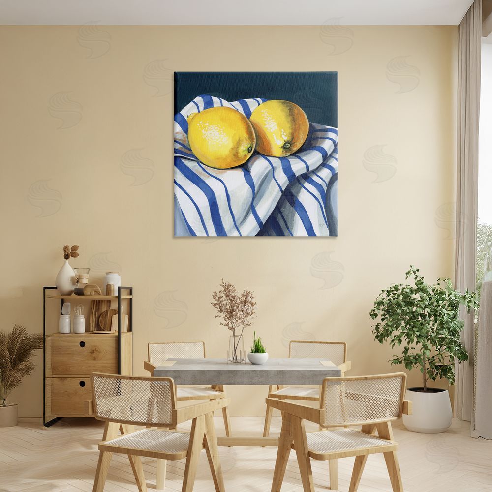 Kate Jarvik Birch Fresh Kitchen Lemons on Dishtowel Canvas Wall Art Print in Room