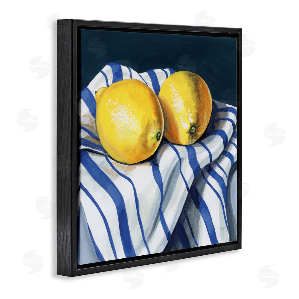 Kate Jarvik Birch Fresh Kitchen Lemons on Dishtowel Black Floating Frame Canvas Wall Art Print