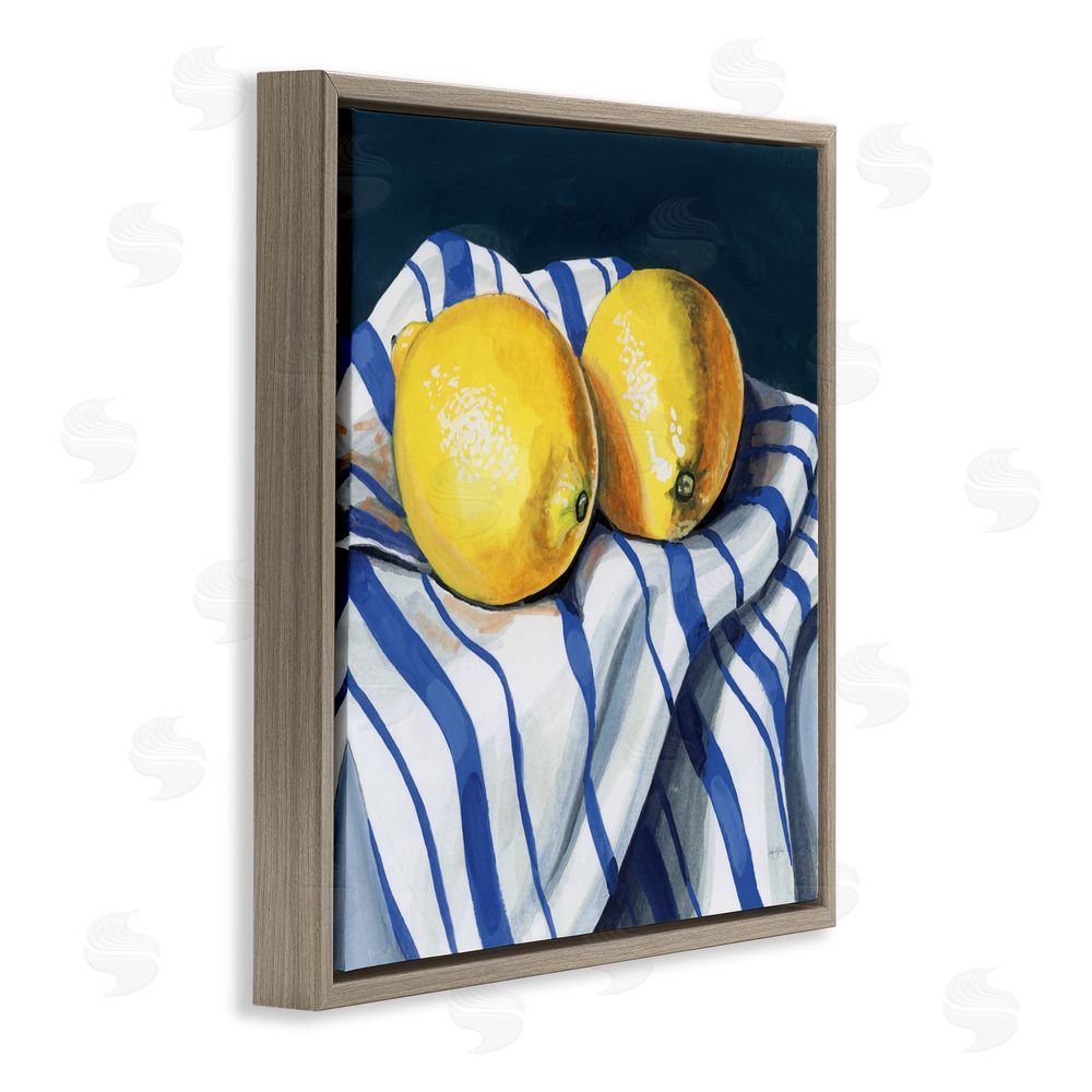 Kate Jarvik Birch Fresh Kitchen Lemons on Dishtowel Brown Floating Frame Canvas Wall Art Print