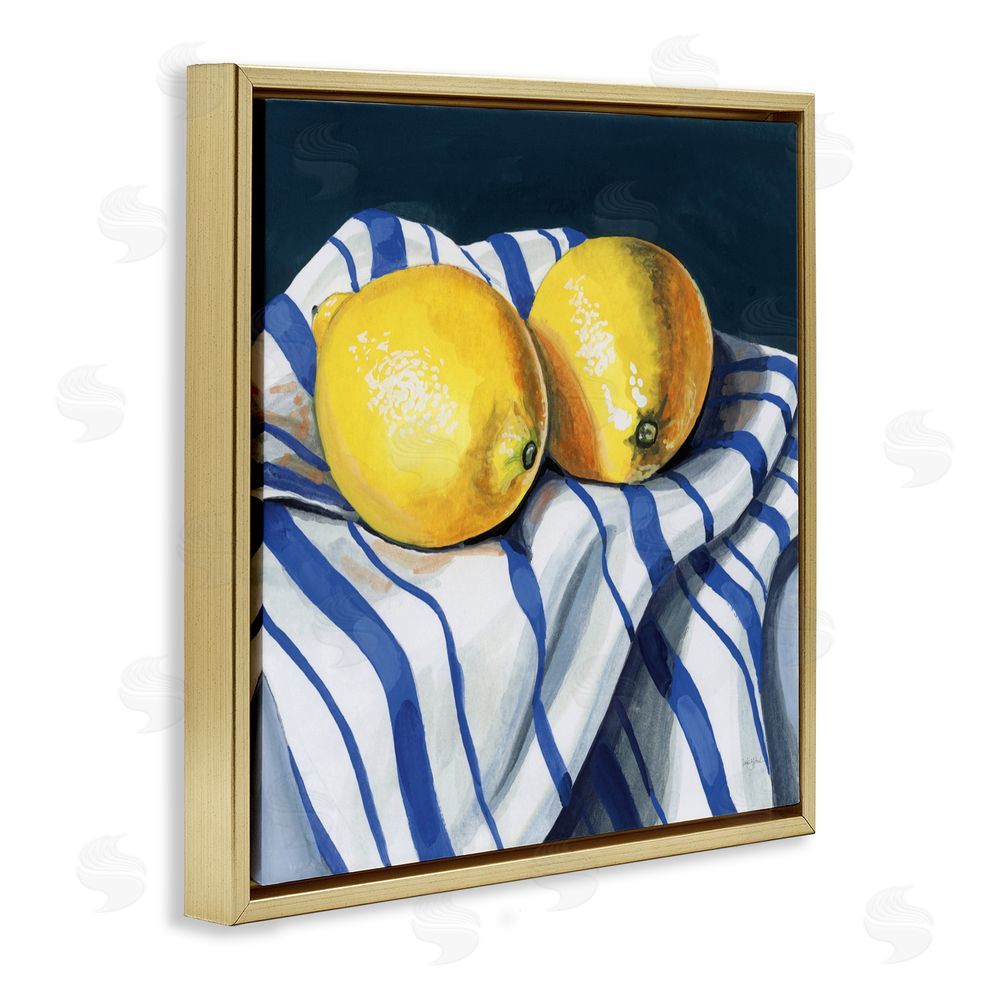 Kate Jarvik Birch Fresh Kitchen Lemons on Dishtowel Gold Floating Frame Canvas Wall Art Print